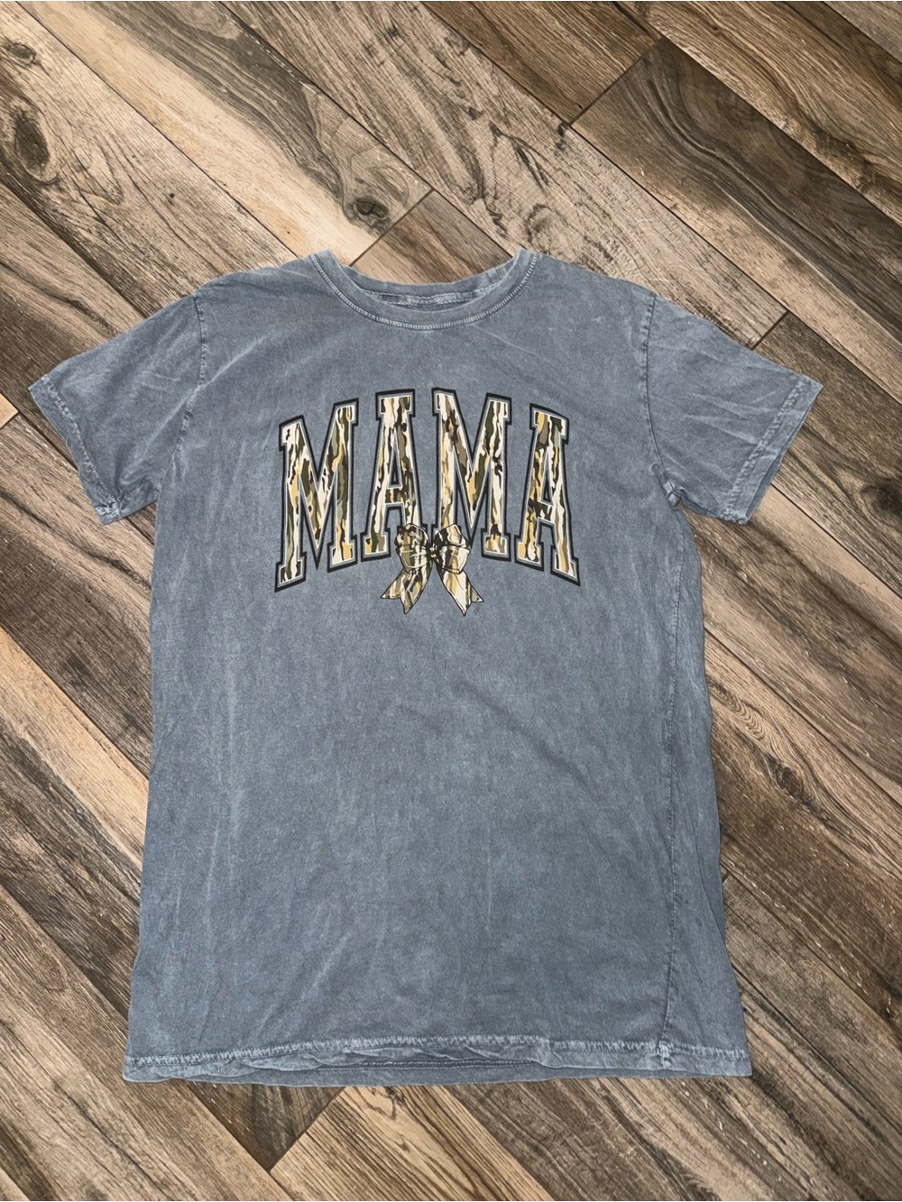Mama Camo Graphic Tunic Tee - Washed Blue Short Sleeve Shirt